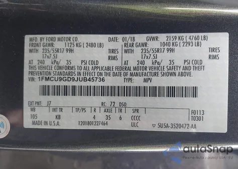 2018 Ford Escape Se from USA, damaged, VIN 1FMCU9GD9JUB45736